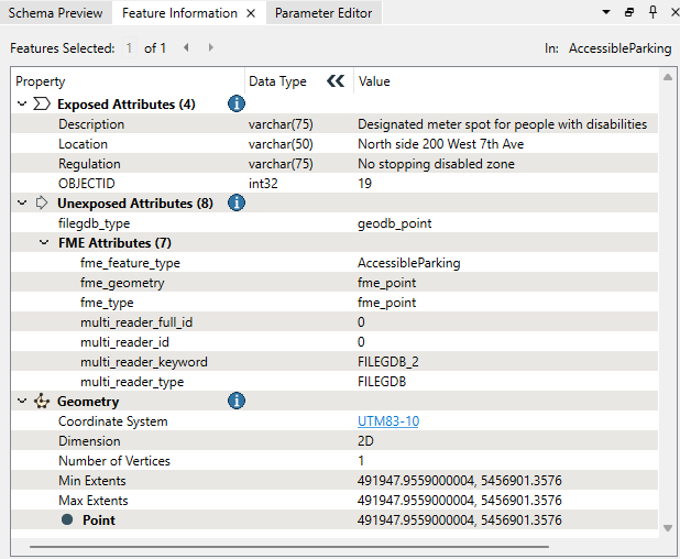 Viewing attributes in the Feature Information Window